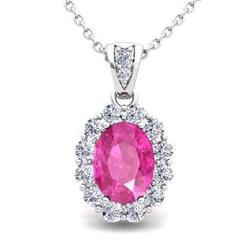 3.80 Carats Pink Sapphire With Diamonds Pendant Necklace 14K Gold