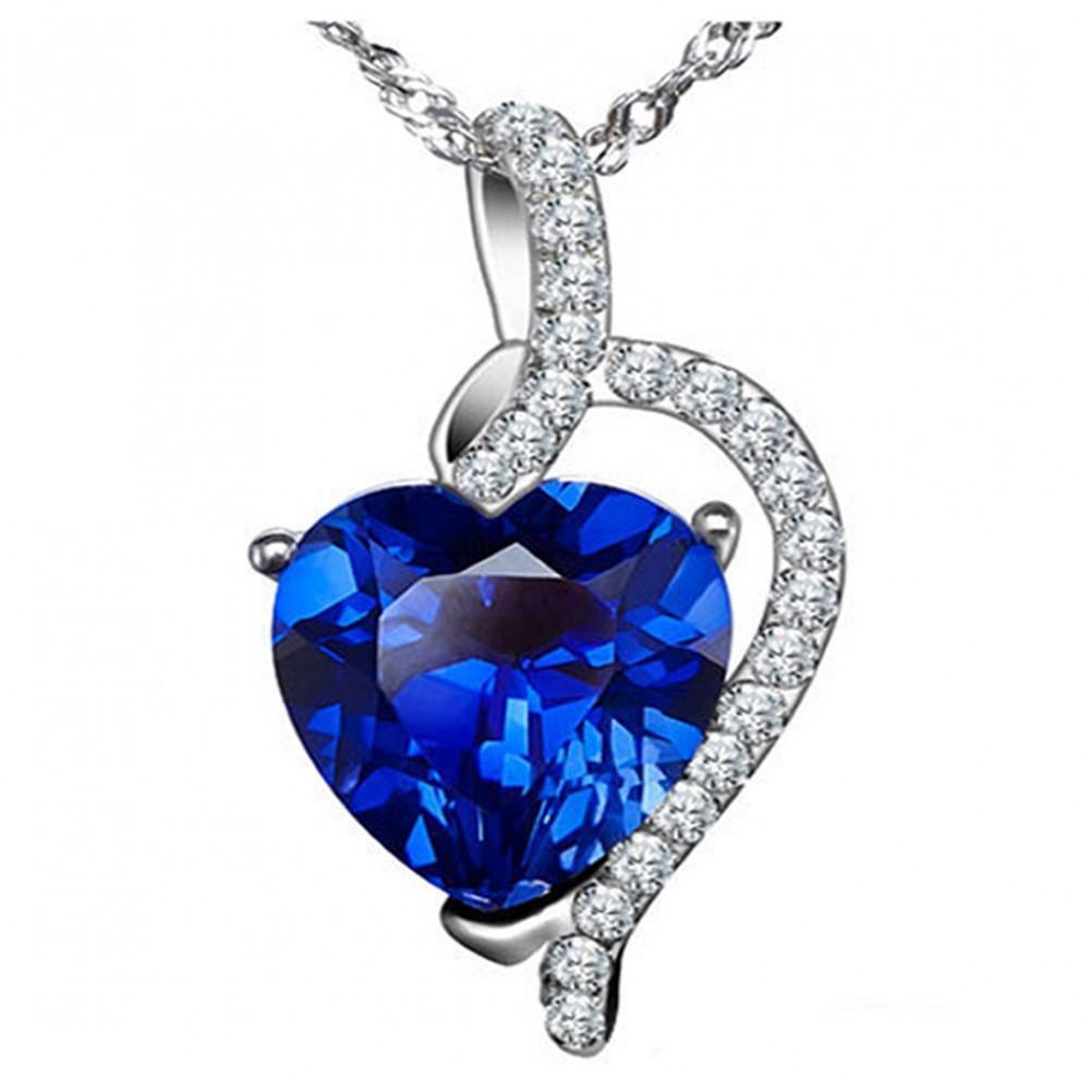 3 Carats Heart Blue Sapphire Diamond Pendant Gold Jewelry New