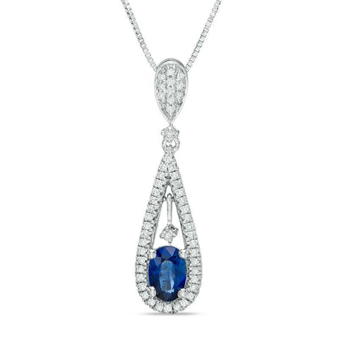 3 Ct Ceylon Sapphire With Diamonds Necklace Pendant White Gold 14K