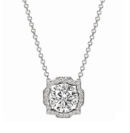 Ladies Nicely Round Cut Diamond Necklace Pendant White Gold 14K