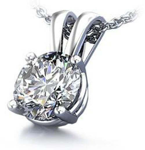 1 Carats Prong Set Round Diamond Necklace Pendant White Gold 14K