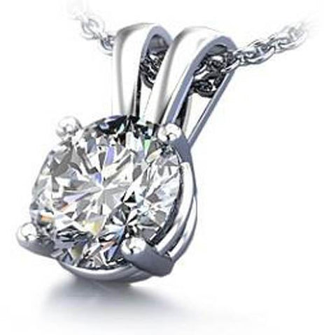 1 Carats Prong Set Round Diamond Necklace Pendant White Gold 14K