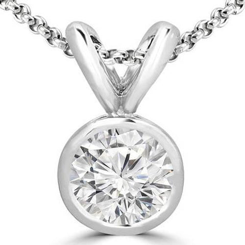 Sparkling 1.5 Carats Round Cut Diamond Necklace Pendant White Gold 14K
