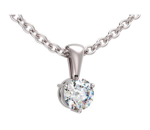 Ladies Solitaire Round Cut Diamond Necklace Pendant White Gold 14K