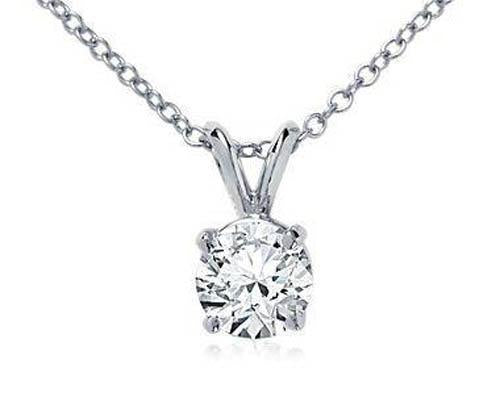 Round Shape Diamond Lady Solitaire Necklace Pendant White Gold 14K