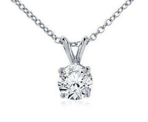 Round Shape Diamond Lady Solitaire Necklace Pendant White Gold 14K
