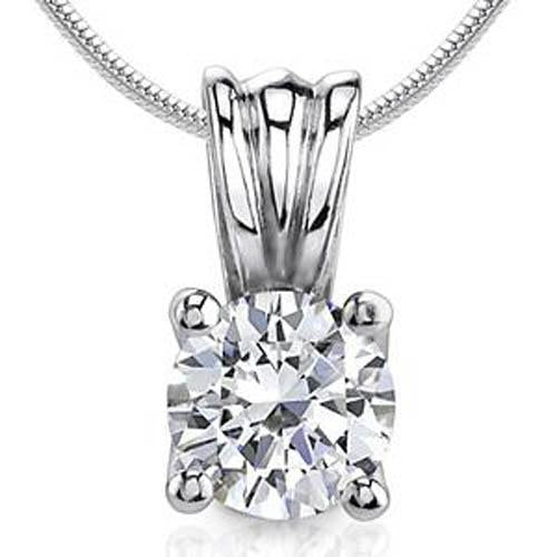 Prong-Set Solitaire Round Cut Diamond Women Pendant White Gold 14K