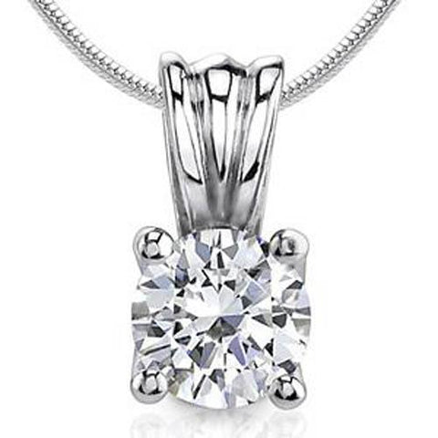 Prong-Set Solitaire Round Cut Diamond Women Pendant White Gold 14K