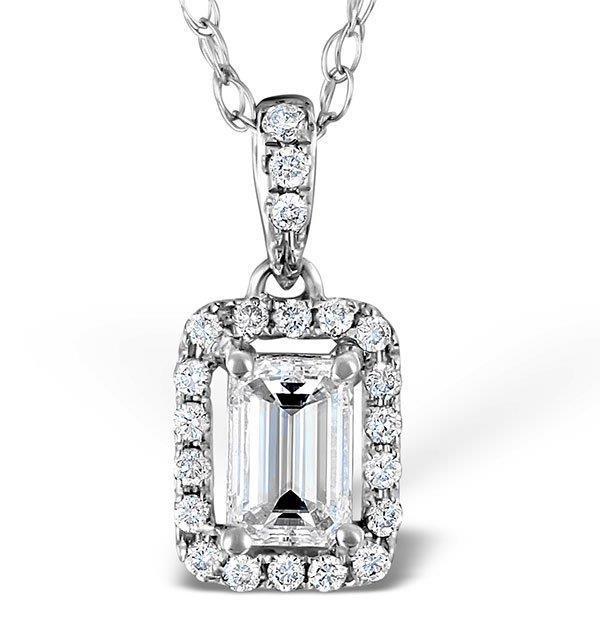 1.50 Carats Emerald And Round Cut Diamonds Pendant Necklace White Gold 14K
