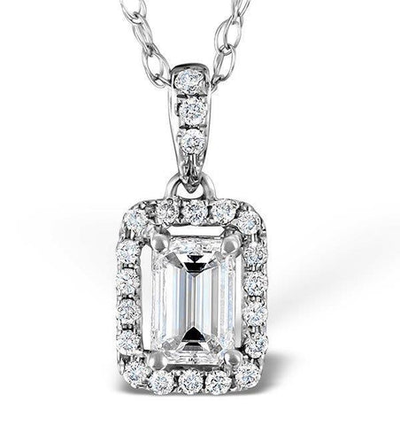 1.50 Carats Emerald And Round Cut Diamonds Pendant Necklace White Gold 14K