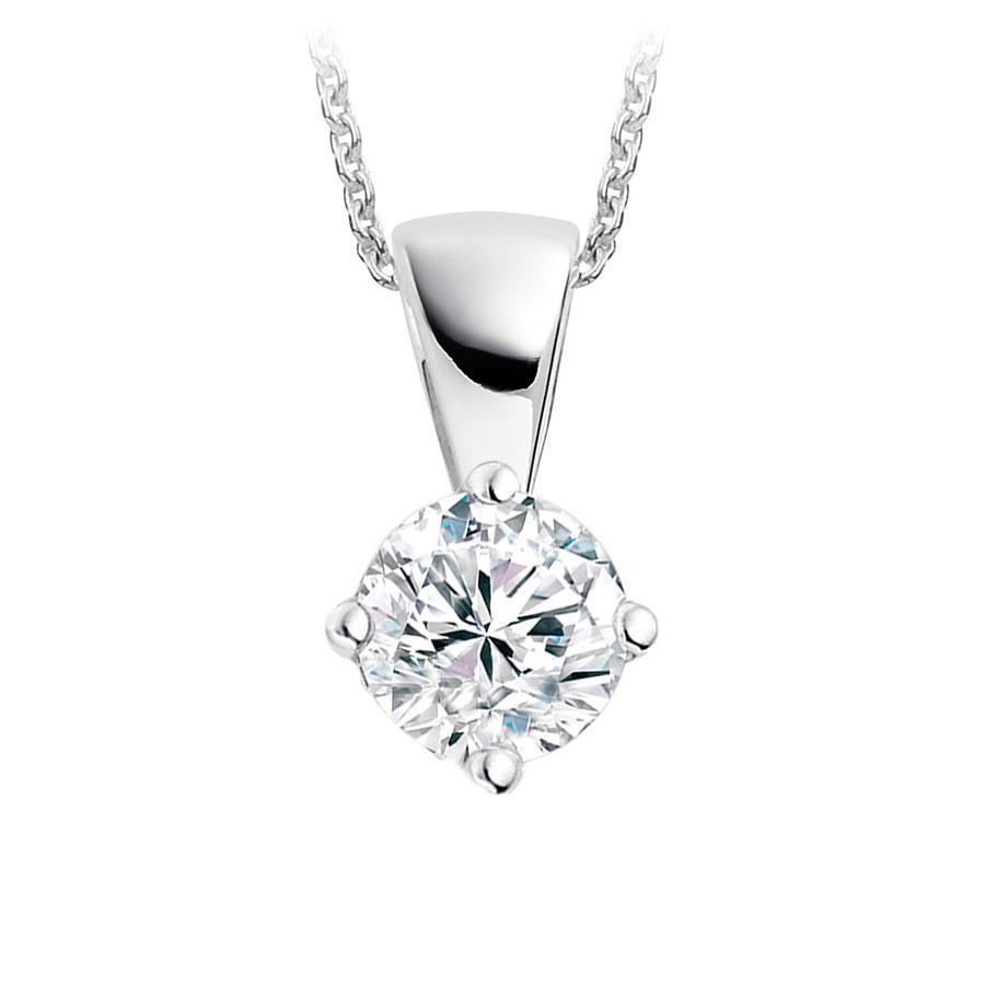 Women 1 Carats Solitaire Round Cut Diamond Necklace Pendant 14K White Gold