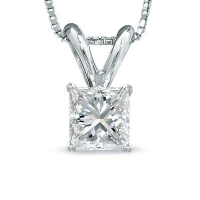 Princess Cut 1.00 Carat Solitaire Diamonds Necklace Pendant Gold White 14K