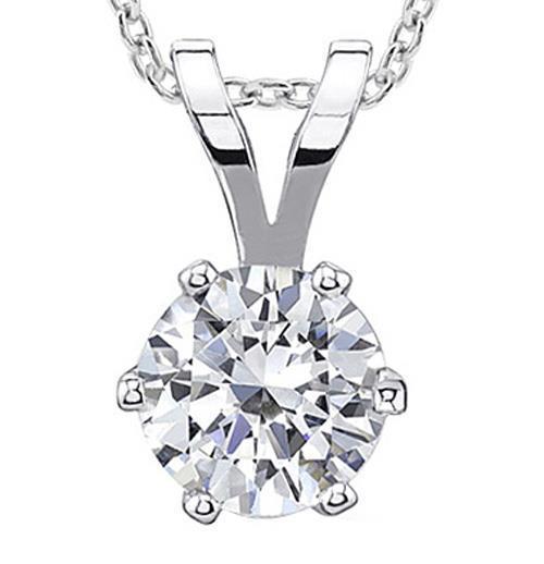 Six Prong Set 1.50 Carat G Vs2 Diamonds Necklace Pendant Gold White 14K