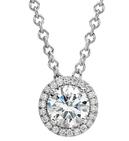 1.70 Carats Round Brilliant Cut Diamonds Pendant Necklace White Gold 14K