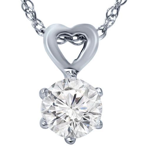 Prong Setting Round Cut Diamond Necklace Pendant 1.5 Carats White Gold 14K