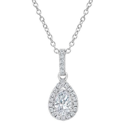Pear And Round Diamond Necklace Pendant White Gold 14K Fine Jewelry