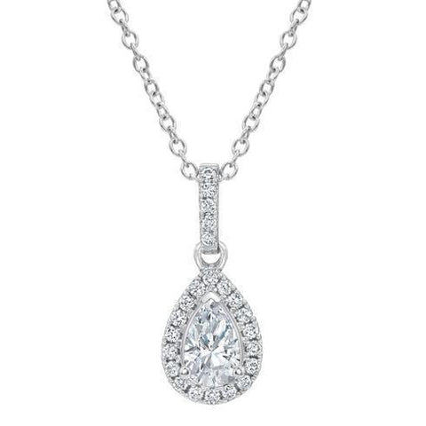 Pear And Round Diamond Necklace Pendant White Gold 14K Fine Jewelry