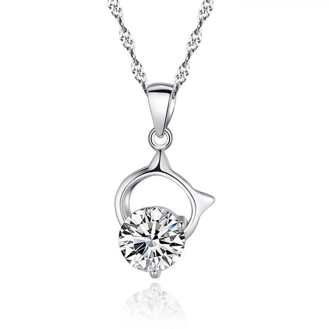 Round Shape Diamond Necklace Pendant White Gold 14K Women Jewelry