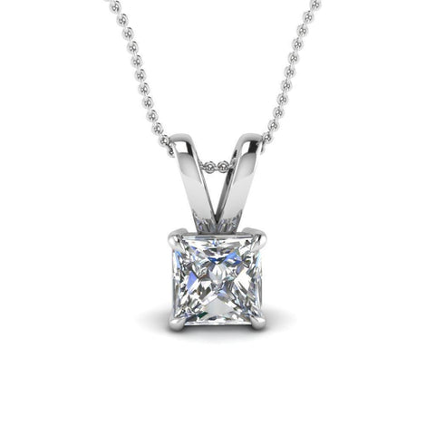 0.75 Carats Princess Cut Diamond Necklace Pendant White Gold 14K