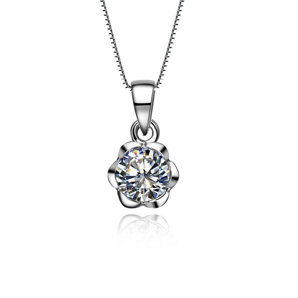 Sparkling 1 Carats Round Cut Diamond Necklace Pendant White Gold 14K