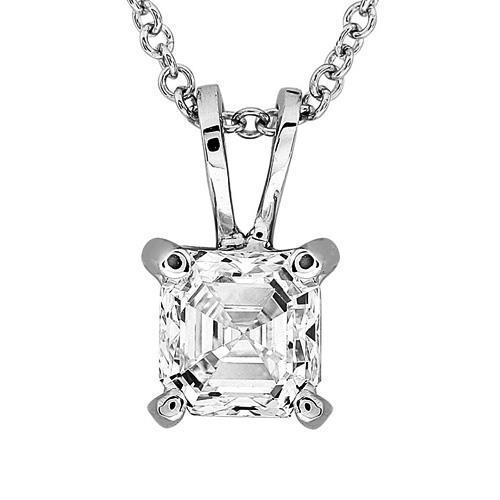 1.00 Carat Asscher Cut Solitaire Diamond Pendant Necklace 14K White Gold