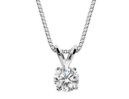 Prong Set 0.75 Carat Round Cut Diamond Pendant Necklace Gold White 14K
