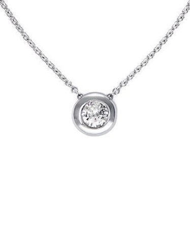 Solitaire Bezel Set Round Diamond Women Necklace Pendant 14K Gold