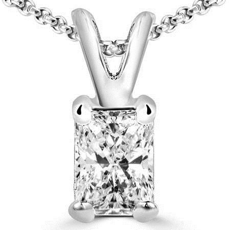 Big Radiant Cut 2.00 Carat Diamond Pendant Necklace White Gold 14K New