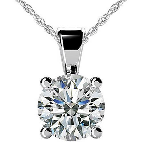 G Vs2 Round Cut 1.50 Carat Diamonds Necklace Pendant Gold White 14K