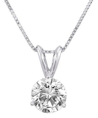 3 Prong Set 1.00 Carat Solitaire Diamonds Pendant Necklace 14K White Gold
