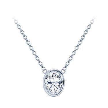 1.00 Carat Bezel Set Diamonds Pendant Necklace With Chain 14K White Gold