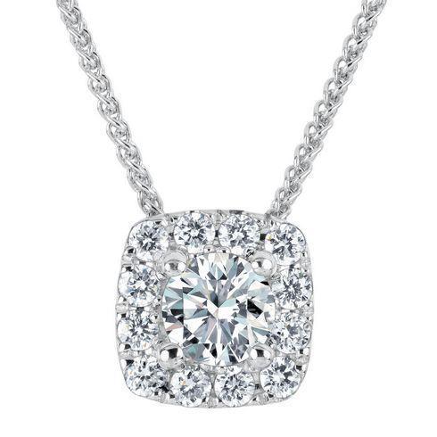 3.00 Carats Round Cut Diamonds Pendant Necklace With Chain 14K Gold White