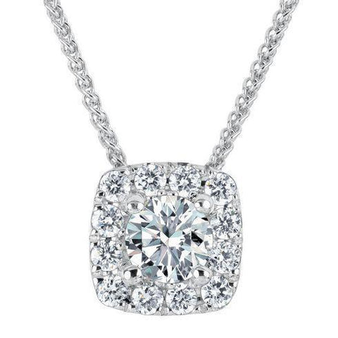 3.00 Carats Round Cut Diamonds Pendant Necklace With Chain 14K Gold White
