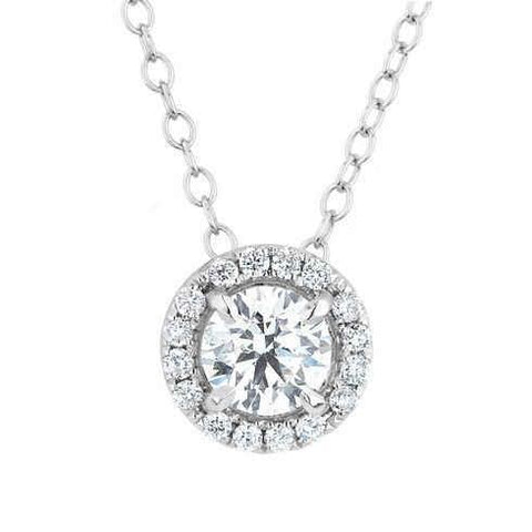 Round Cut 1.65 Carats Natural Diamonds Pendant Necklace White Gold 14K
