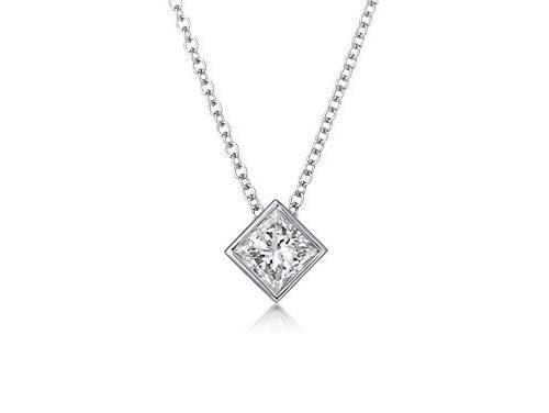 0.75 Carat Princess Cut Solitaire Diamond Pendant Necklace Gold White 14K