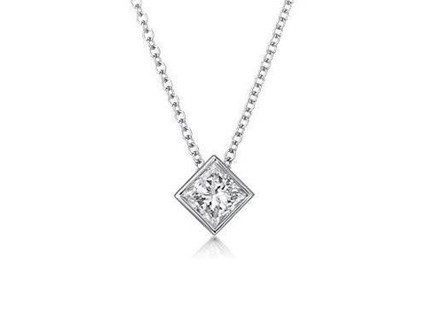 0.75 Carat Princess Cut Solitaire Diamond Pendant Necklace Gold White 14K