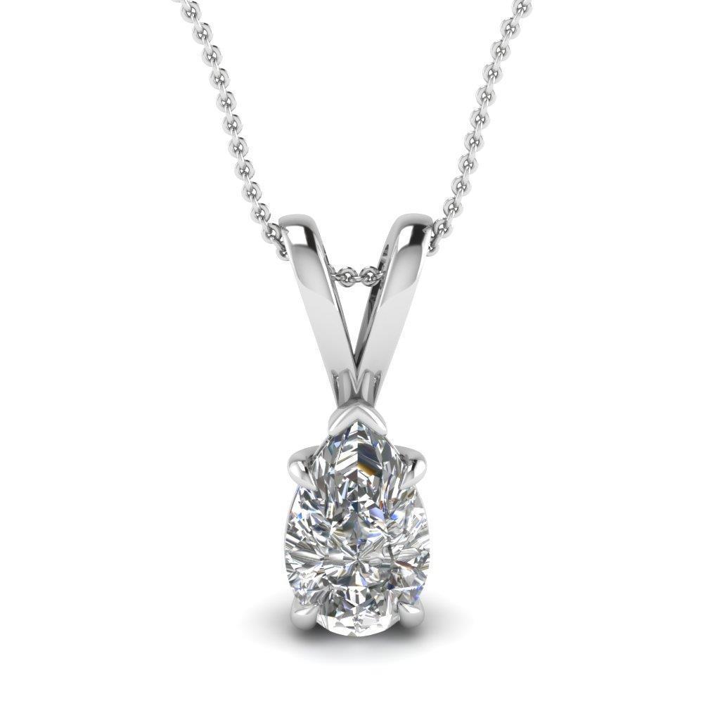 Solitaire Pear Cut 1.00 Carat Diamond Lady Necklace Pendant 14K White Gold