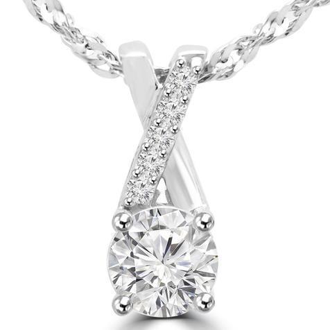 1.25 Carats G-Vs2 Round Diamond Necklace Pendant White Gold 14K