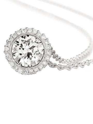 2 Carats Round Cut Halo Diamond Necklace Pendant White Gold 14K