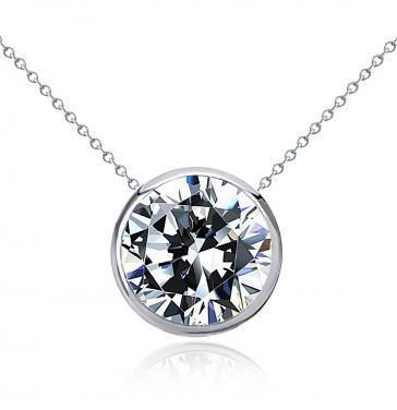 Bezel Set Round Cut 1.50 Carat Diamonds Necklace Pendant Gold White 14K