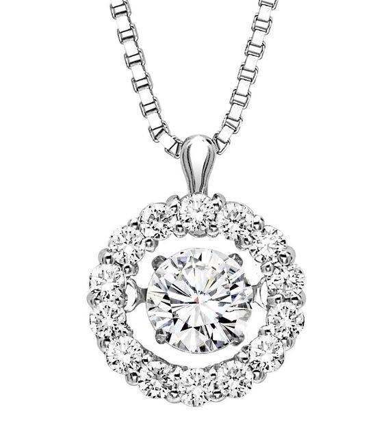 Diamonds Lady Pendant 1.85 Carats Prong Set Necklace 14K White Gold New