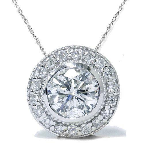 2.75 Carats Round Cut Diamond Women Necklace Pendant White Gold 14K