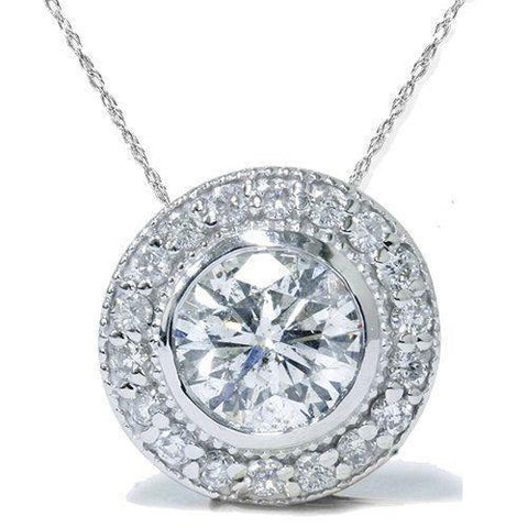 2.75 Carats Round Cut Diamond Women Necklace Pendant White Gold 14K