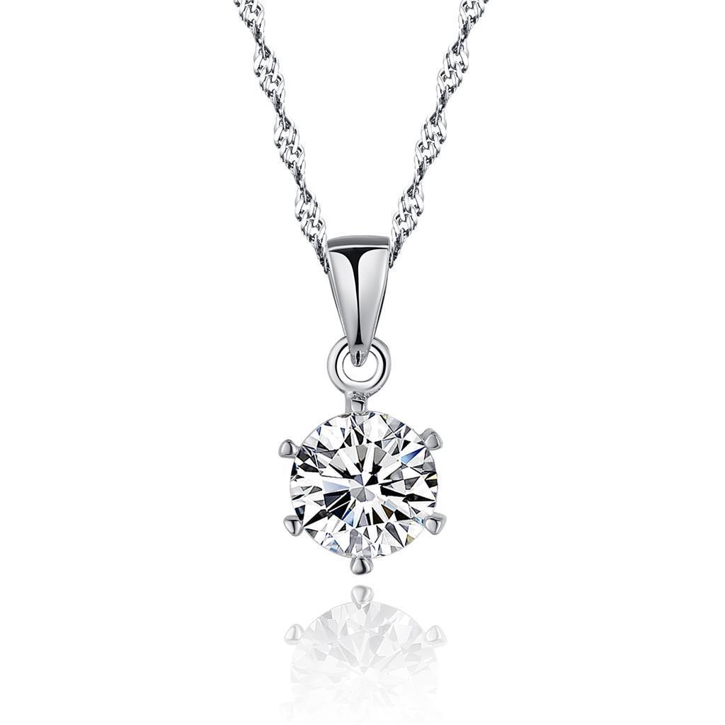 Prong Setting 1 Carats Round Cut Diamond Necklace Pendant White Gold 14K