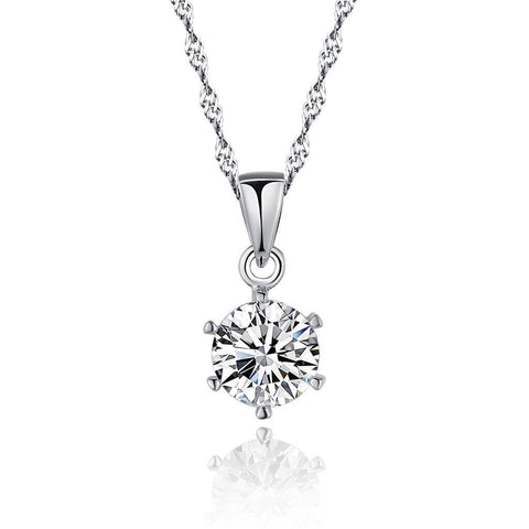 Prong Setting 1 Carats Round Cut Diamond Necklace Pendant White Gold 14K
