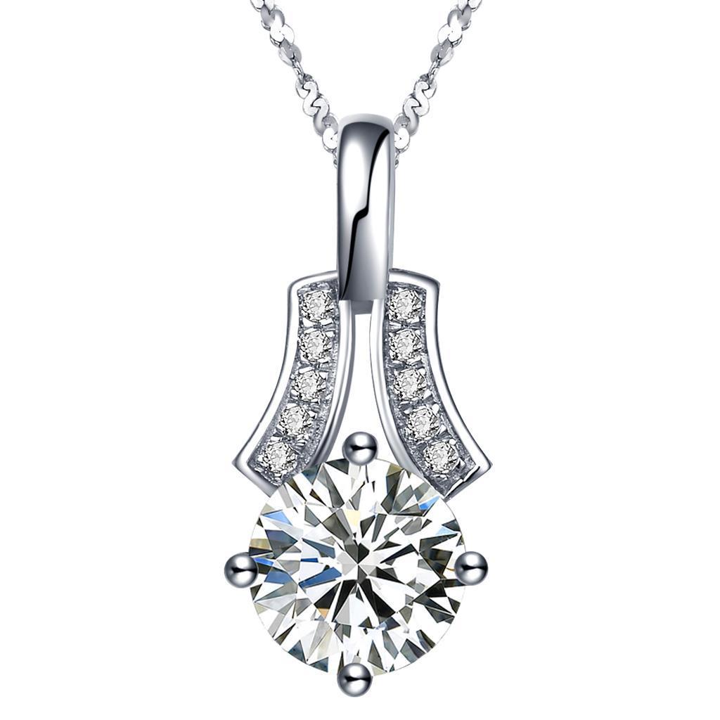 1.85 Carats Prong Set Diamonds Lady Pendant Necklace 14K White Gold New