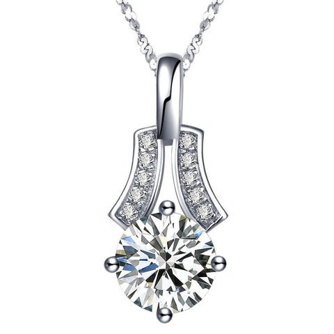 1.85 Carats Prong Set Diamonds Lady Pendant Necklace 14K White Gold New