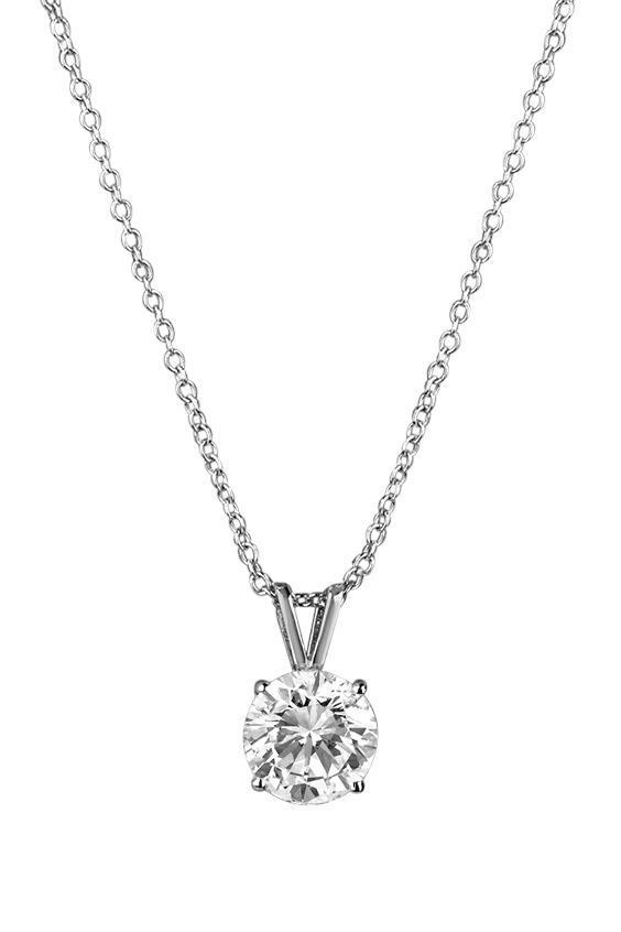 Solitaire 0.75 Carat Diamond Pendant Necklace With Chain Gold White 14K