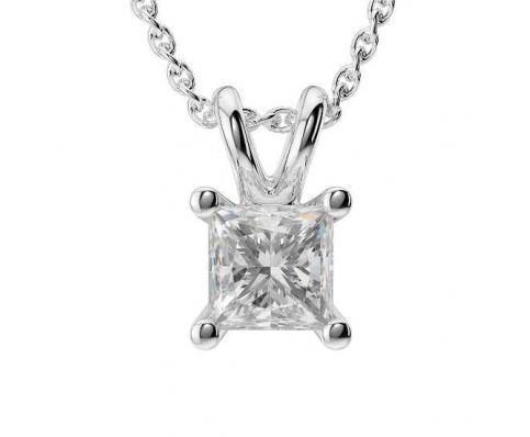 Prong Set Princess Cut 1.00 Carat Diamond Pendant Necklace White Gold 14K