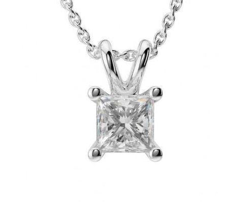 Prong Set Princess Cut 1.00 Carat Diamond Pendant Necklace White Gold 14K